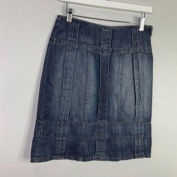 Vintage AX ARMANI EXCHANGE Women Skirt Chambray Cotton Linen Blend Size 0P 90's - Picture 3 of 10
